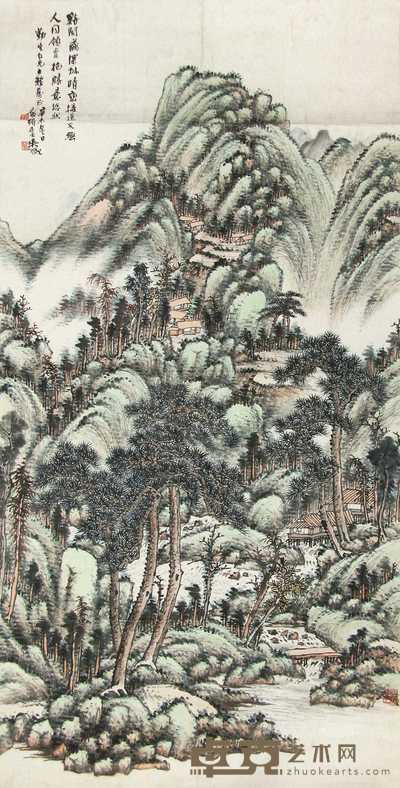 吴待秋 辛未（1931年）作 晴峦溪阁 镜心 131×67cm